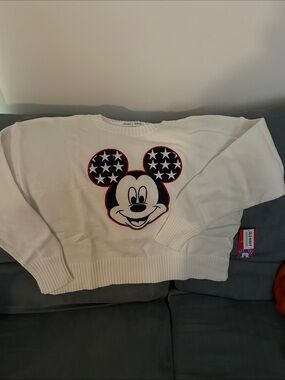 Old Navy X Disney White Sweater with Mickey Head and Star Ears